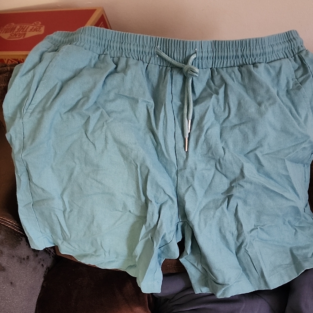 SHEIN Men's Light Teal Drawstring Athletic Shorts